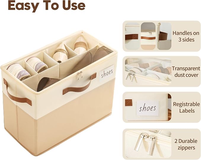 Varhomax Shoe Organizer Box for Closet, Small Fabric Storage Basket 3 Pack - Image 7