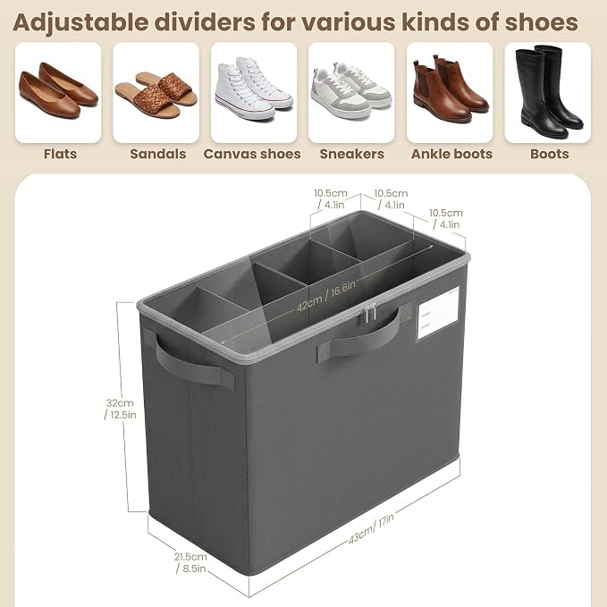 Varhomax Shoe Organizer Box for Closet, Small Fabric Storage Basket Gray - Image 3