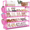 VILICK Shoe Rack for Closet Shoe Organizer Space Saver Storage for 20-25 Pair Shoe Shelf with Hook and Side Pocket Free Standing 5 Tier Shoe Rack Organizer for Entryway,Small Spaces, Pink by VILICK