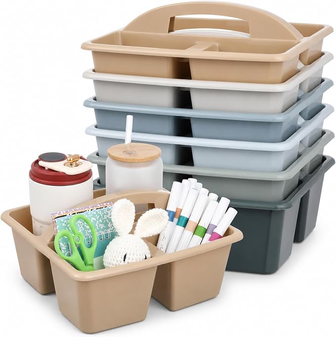6 Pack Plastic Classroom Organizer Caddy with Handle, Muted Nordic by Yakydesign