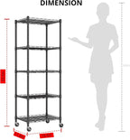 REGILLER 5-Wire Shelving Metal Storage Rack Adjustable Shelves,Standing Storage Shelf Units for Laundry Bathroom Kitchen Pantry Closet(Black,11.8" D x 16.6" W x 53.5" H,With Wheels) - Image 3