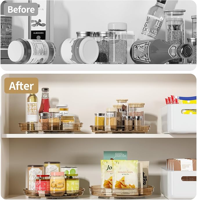 LAMU 3 Pack Lazy Susan Organizer Turntable for Cabinet, Condiment Organizer for Kitchen Pantry Organizers and Storage, Table Top, Fridge, Countertop, Spice Organization, 12'' 10.6'' 9.25'', Amber - Image 2