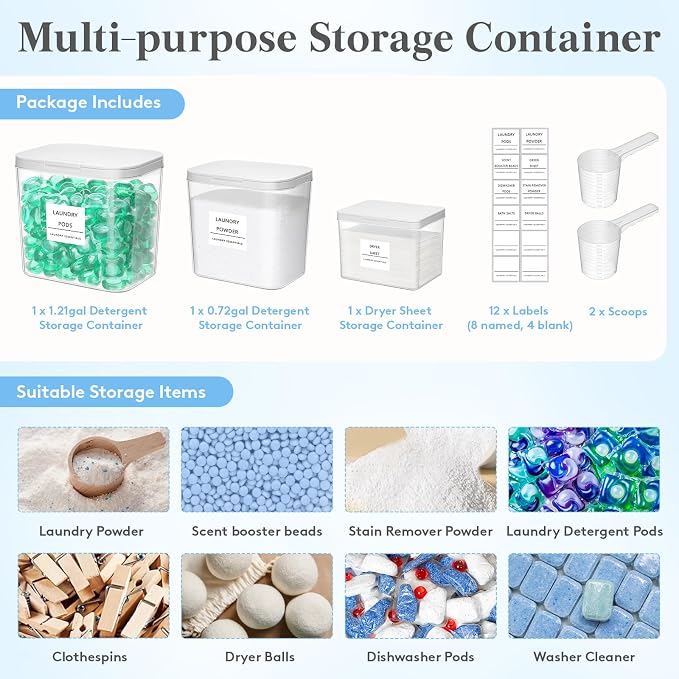 Lifewit Laundry Pods Container with Pop-up Lid, 0.5+0.72+1.2 gal, 3 Pcs - Image 6