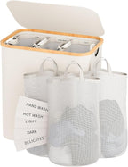 160L Laundry Hamper with Lid, 3 Section Laundry Basket with 3 Removable Bag by Bathola