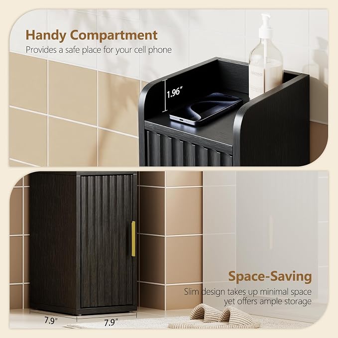 Yoobure Fluted Small Bathroom Storage Cabinet, Narrow Toilet Paper Cabinets - Image 7