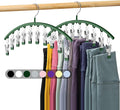 Legging Organizer for Closet, Metal Yoga Pants Hangers 2 Pack w/10 Clips Holds 20 Leggings, Space Saving Hanging Closet Organizer w/Rubber Coated Closet Organizers and Storage, Green by Volnamal
