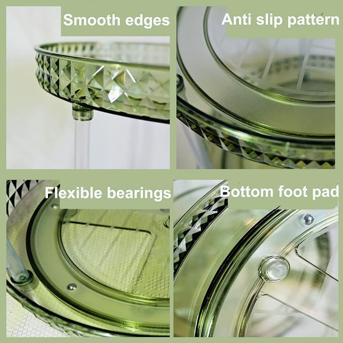2 Tier Diamond Lazy Susan Bathroom Organizer Countertop, 9.25Inch Clear 360 Rotating Makeup Organizer for Cabinet, Kitchen, Pantry, Countertop, Bathroom, Skincare Perfume Organizer and Storage - Image 4