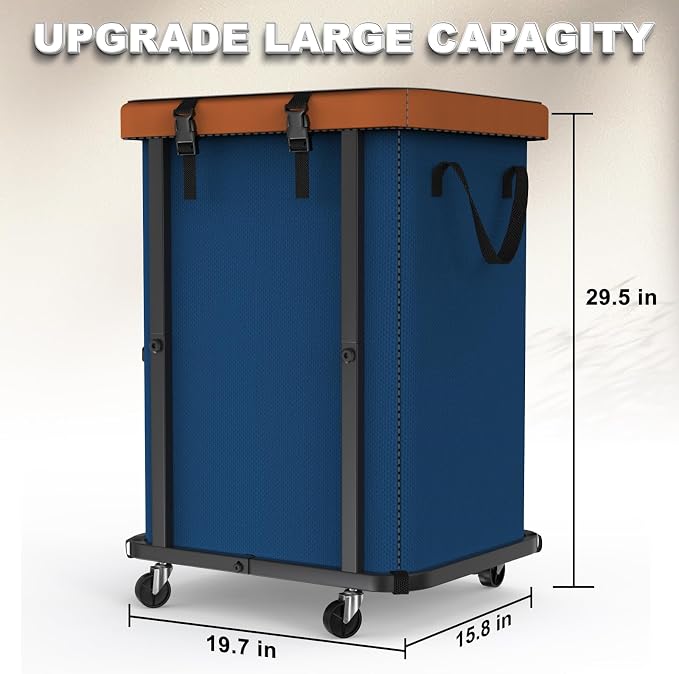 Laundry Basket with Wheels,150L (40 Gal) Rolling Hamper Carts - Navy Blue - Image 6