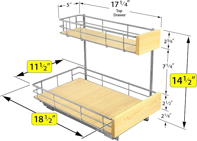 LYNK PROFESSIONAL® SELECT™ Pull Out Under Sink Kitchen Cabinet Organizer - 11.5 in. x 18 inch deep Drawer - Sliding Shelf Organizer and Undersink Storage Shelves - Lifetime Ltd. Warranty – Chrome - Image 5