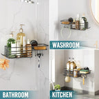 TAILI Shower Caddy Suction Cup with Hooks and Soap holder, Black - Image 4