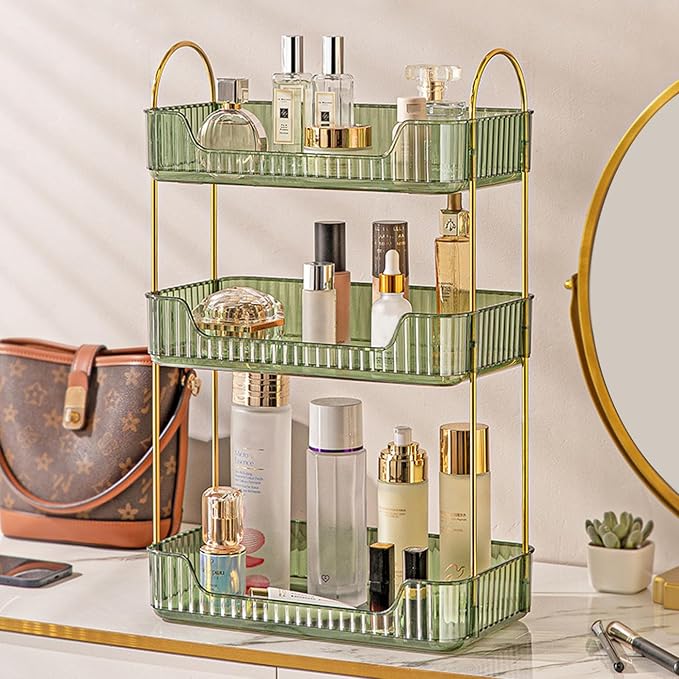 Aveniee Bathroom Counter Organizer, 3 Tier Perfume Skin Care Countertop Storage Shelf, Vanity Makeup Tray for Cosmetic Skincare Lotion,Green by Aveniee