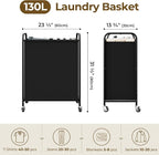 GRANNY SAYS 2 Section Laundry Sorter, 130L Large Hamper Basket with Wheels - Image 2