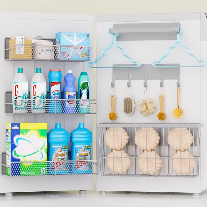DTUQYX Laundry Organizer with Hanger 6-Pack, Magnetic Shelves for Washing Machine, Magnetic Refrigerator Shelves, Magnet Holder & Baskets, Metal Storage System for Laundry Room, Grey by DTUQYX