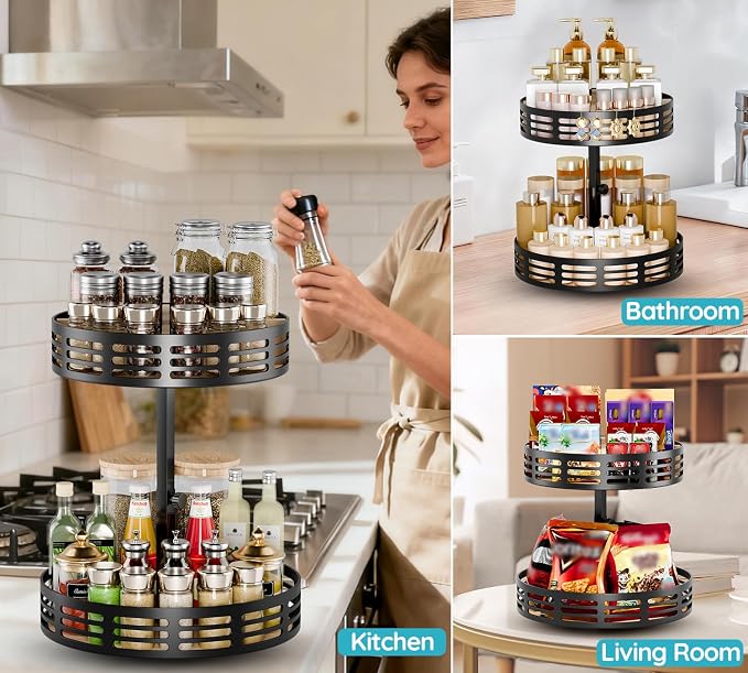2 Tier Lazy Susan Organizer - 360° Rotating Spice Rack - Image 6