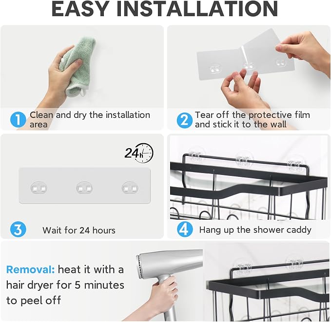 12 Pack Adhesive Replacement, Strong Adhesive Hooks, Waterproof Adhesive Strips, No Drilling, for Bathroom Storage Shelves and Kitchen Racks - Image 5