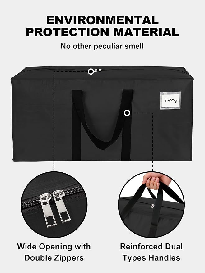HOMESURE Supports 200lbs Heavy Duty Moving Bags - Strong Zipper & Wrap-Around Handles - Water-Resistant Storage Totes, Durable Alternative to Moving Boxes - 12 Pack - Black - Image 7