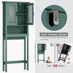 Over The Toilet Storage Cabinet, Over Toilet Bathroom Organizer with Glass Doors and Adjustable Shelf, Thicken Frame Above Toilet Storage Cabinet Behind Toilet Bathroom Organizer, Halcyon Green - Image 7
