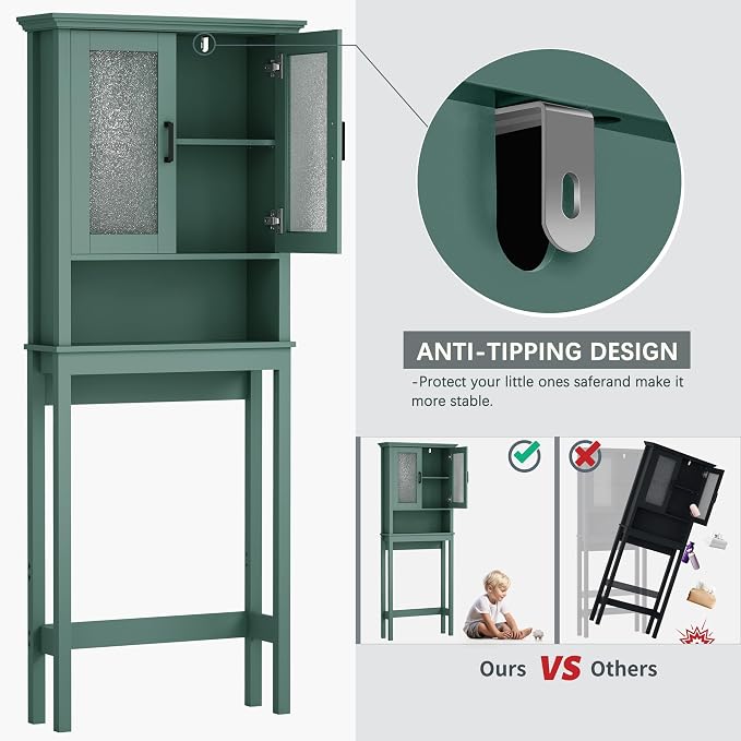 Over The Toilet Storage Cabinet, Over Toilet Bathroom Organizer with Glass Doors and Adjustable Shelf, Thicken Frame Above Toilet Storage Cabinet Behind Toilet Bathroom Organizer, Halcyon Green - Image 7