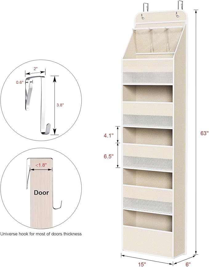 Univivi Over the Door Organizer for Baby Nursery, Beige Pattern, 6-Shelf - Image 3