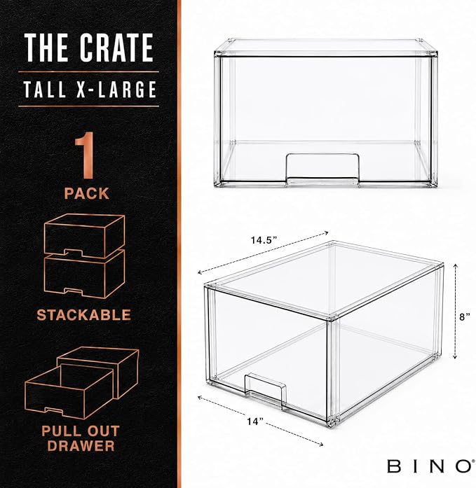 BINO | Stackable Storage Drawers, Tall X-Large - Clear | THE CRATE COLLECTION | Storage Bins With Drawers | Bathroom Organizers | Under Sink Organizer | Vanity Cabinet Home Organization - Image 2