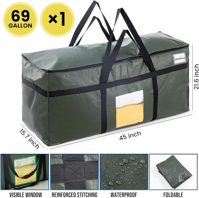 TAILI 1 Pack 69 Gallon Extra Large Storage Bags with Visible Window,Green - Image 6