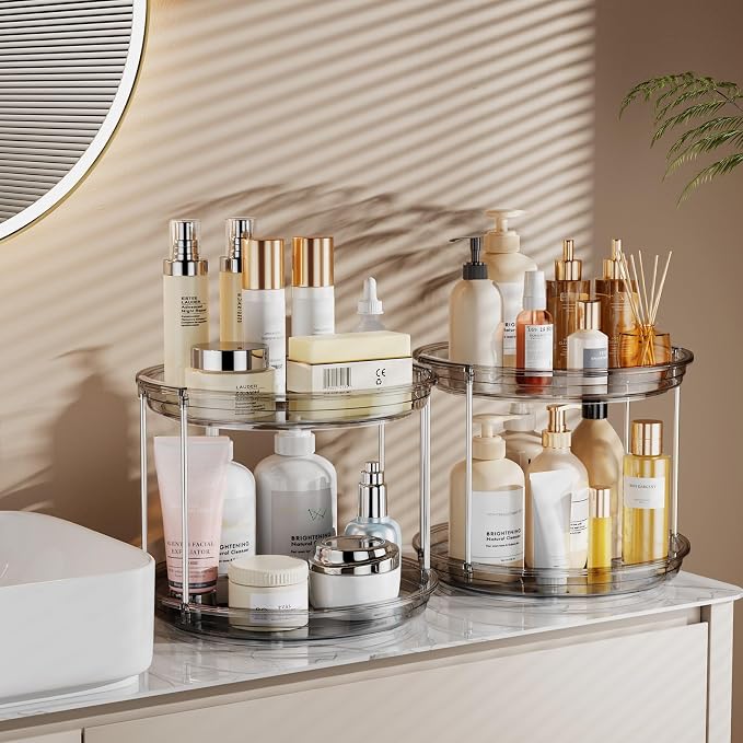 LAMU 2 Pack 2 Tier Lazy Susan Turntable Organizer 9.25'' Rotating Spice Rack Organization for Cabinet, Kitchen, Pantry, Countertop, Bathroom, Vanity, Medicine Cabinet Organizer, Grey - Image 6