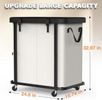 Laundry Basket with Wheels,190L (50 Gal) Laundry Hamper 2 Setion - Beige - Image 6