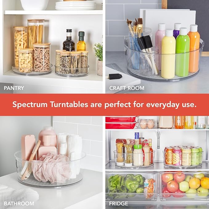 Spectrum Extra Large Tall Lazy Susan Organizer 12.25 in Oyster Gray XL High Wall Turntable Rotating for Kitchen Countertop Table Bathroom Cabinet Refrigerator Pantry Shelf Under Stink Organization - Image 4