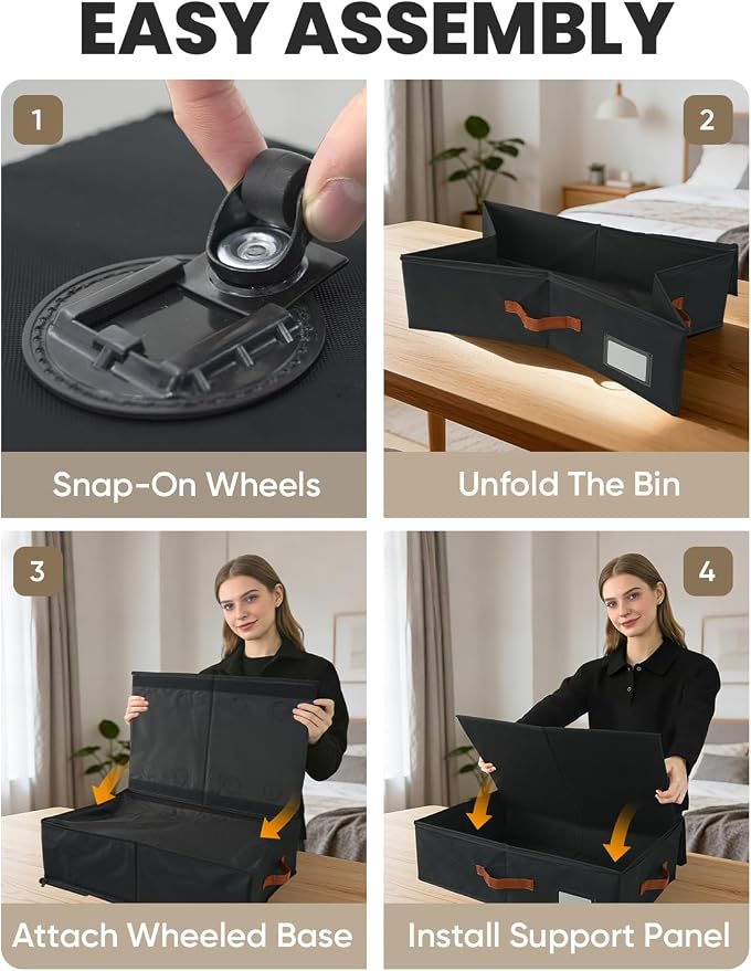 TOSKING 2-Pack Under Bed Storage Drawers with Wheels, 6 Vacuum Bags, Adjustable Height 7.9-10.2", 63L/80 lbs Clear Lid Rolling Bin, 900D Oxford, Space Saver for Dorm Bedroom Clothes Shoes, Black - Image 8