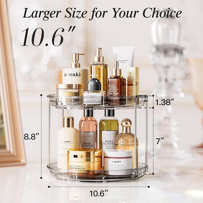 LAMU 2 Tier Lazy Susan Turntable Organizer 10.6'' Rotating Spice Rack Organization for Cabinet, Kitchen, Pantry, Countertop, Bathroom, Vanity, Medicine Cabinet Organizer, Grey - Image 2