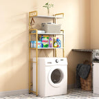 Over The Toilet Storage Rack with 3-Tier Shelves, Space Saver Toilet Shelf, Laundry Organizer with Hooks for Over Toilet Storage and Space Saver (White & Gold) - Image 3