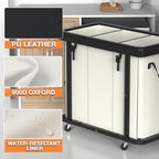 Laundry Basket with Wheels, 230L(60Gal) Laundry Sorter 3 Section - Beige - Image 2