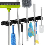 voze 5 Racks and 4 Hooks Mop and Broom Holder Wall Mount, Self Adhesive Heavy Duty Broom Hanger Organizer Storage Tool Racks for Kitchen Garden Laundry Garage Black by voze