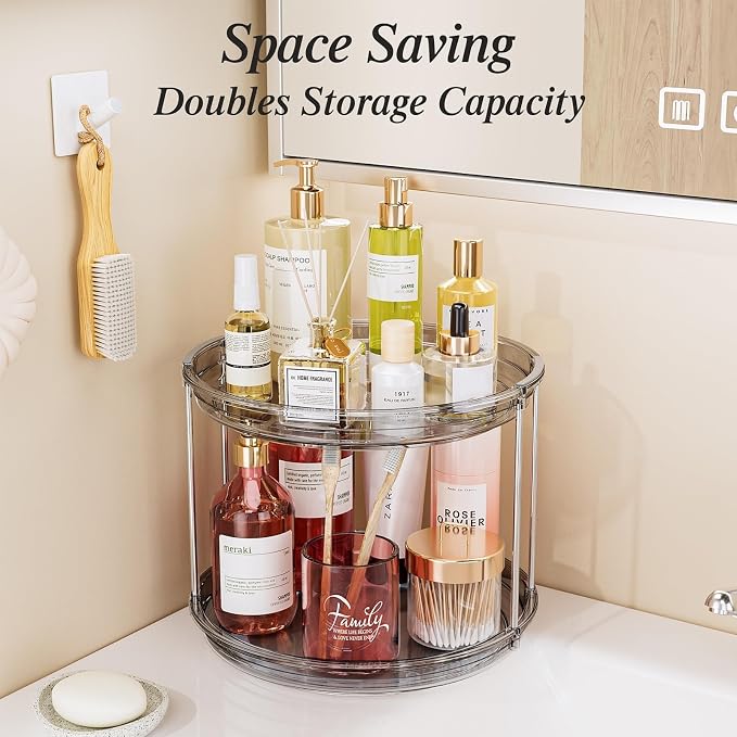 LAMU 2 Tier Lazy Susan Turntable Organizer 10.6'' Rotating Spice Rack Organization for Cabinet, Kitchen, Pantry, Countertop, Bathroom, Vanity, Medicine Cabinet Organizer, Grey - Image 6