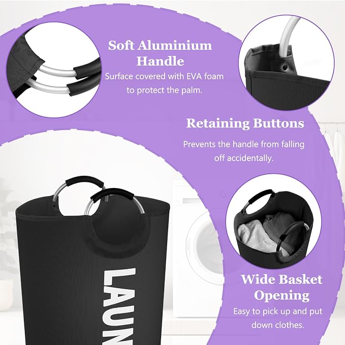 2Pack 125L Laundry Hamper, Oxford Clothes Basket with Padded Handle - Image 5