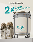 SONGMICS Laundry Basket with Wheels, 29 Gal., Steel Frame, Removable Bag - Image 3