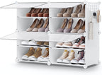 SONGMICS Shoe Rack, 4-Tier with Doors, 16-Pair Storage Cabinet | Shoe Organizer, Steel Frame, Plastic Panel, Bedroom, Entryway, Cloud White and Transparent, DAMION Collection ULPC032W01 by Unknown