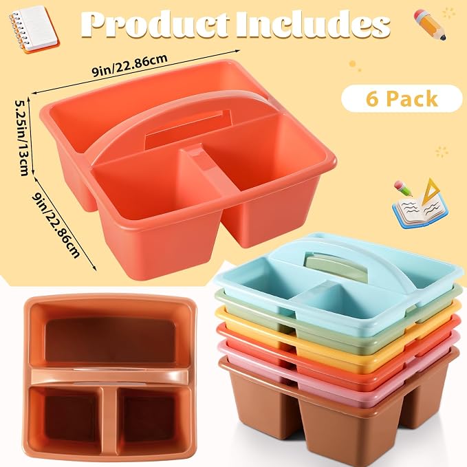 6 Pack Plastic Classroom Organizer Caddy with Handle, Boho - Image 2