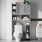 Over the Toilet Storage Cabinet, Freestanding Farmhouse Storage Cabinet Over Toilet, Bathroom Organizer with Paper Holder Stand and Adjustable Shelf, Grey - Image 3
