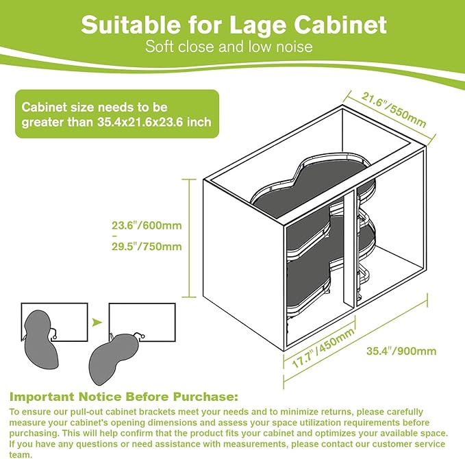 Blind Corner Cabinet Pull Out Organizer, Soft Close Swing Left Pull Out Cabinet Organizer 36inch, Corner Cabinet Lazy Susan for Corner Cabinet Blind Shelf, 2 Tiers Tray, Adjustable Height - Image 2