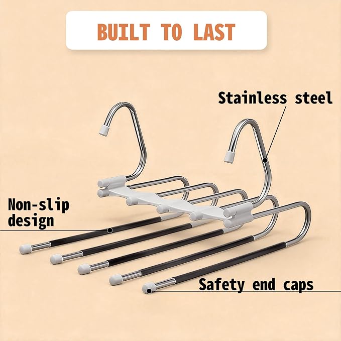 Pants Hangers Space Saving 5 Tier - 2 Pack Closet Organizers and Storage Closet Organizer,Anti-Slip Design,Closet Organizers and Storage for Pants Jeans Skirts Scarf Legging - Image 5