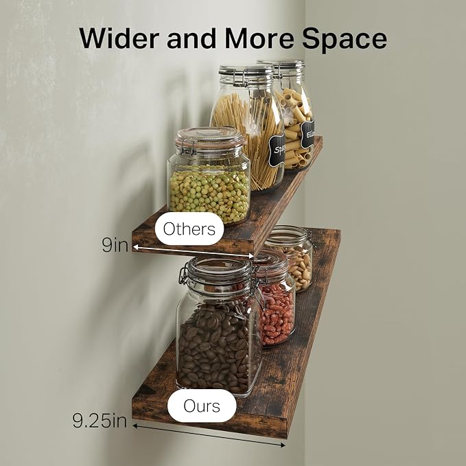 BAYKA Rustic Brown Floating Shelves 35.4in, Set of 3, Wall Mount Wood Shelf - Image 6