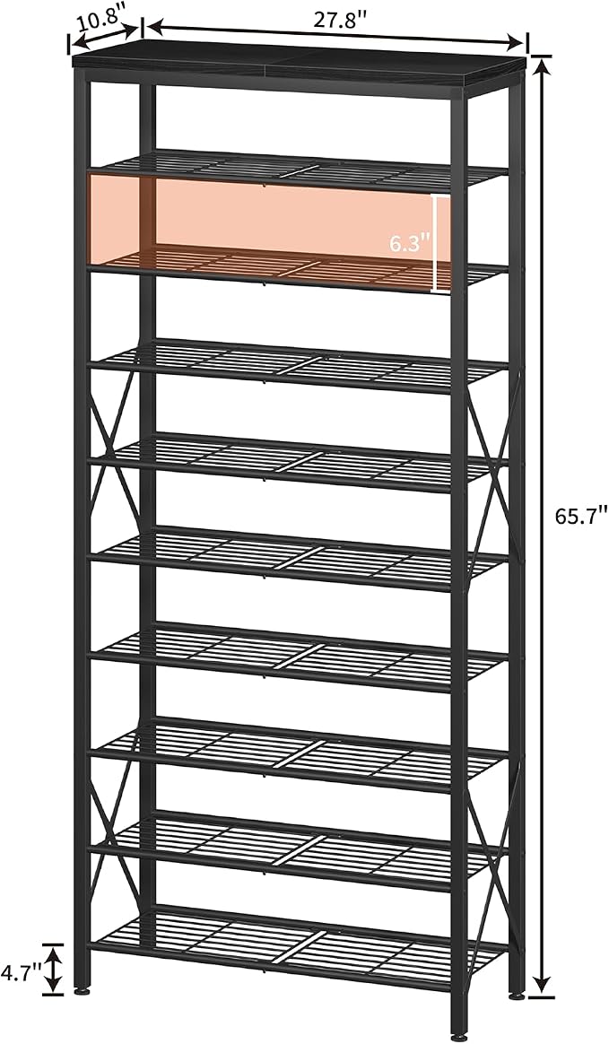 10-Tier Shoe Rack Organizer, Large Shoe Shelf with Metal Shelves, X Frames, Adjustable Shelves, Holds 40 Pairs, Black - Image 3
