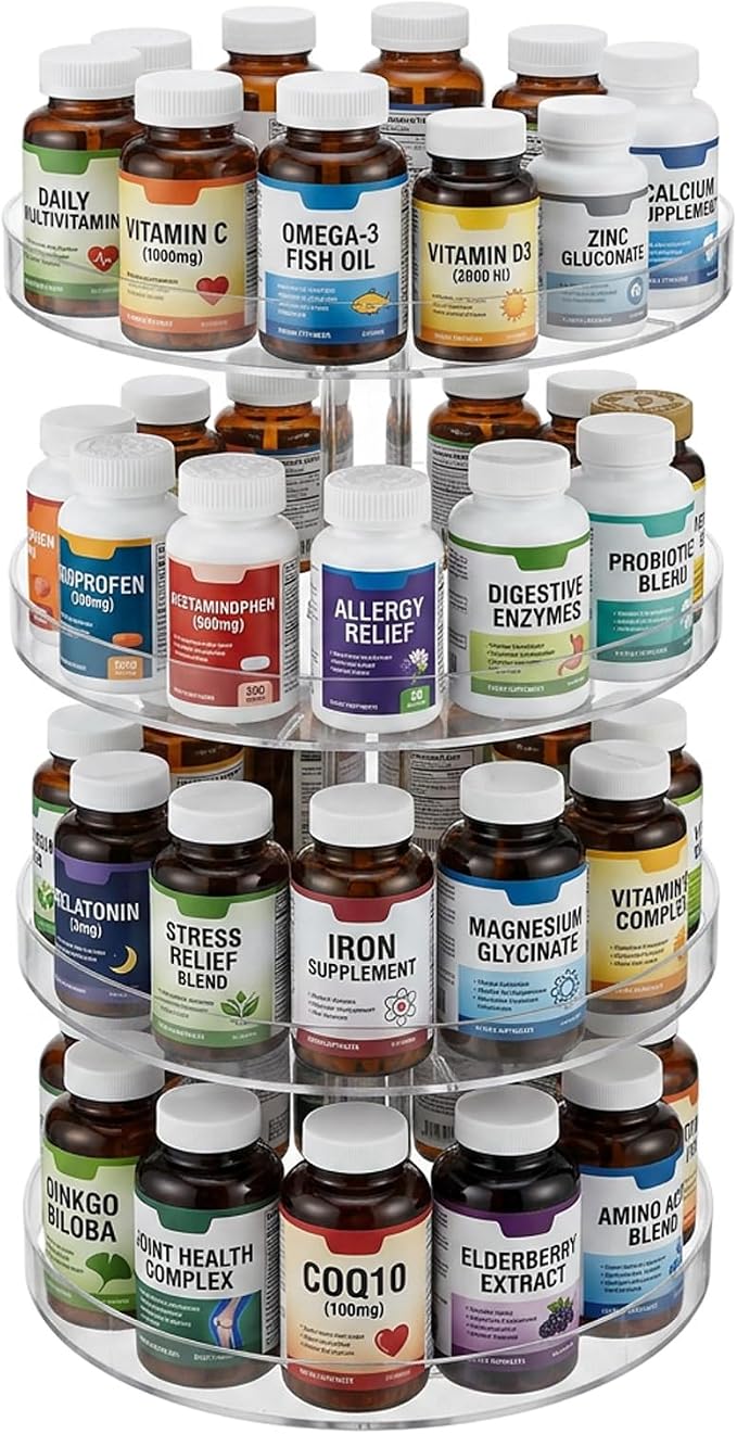 Medicine Bottle Organizer Shelf, 4-Tier Medicine Cabinet Organizer for Countertop and Bathroom Transparent Removable Organizer for Small Medication Bottles Small Vitamins Bottles by KKONHII