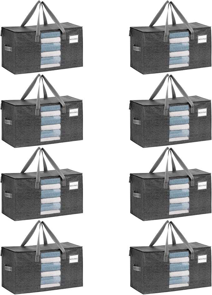 VENO Moving Bags, Wide Open Top, Clear Window, Gray, 8 Pack by Veno