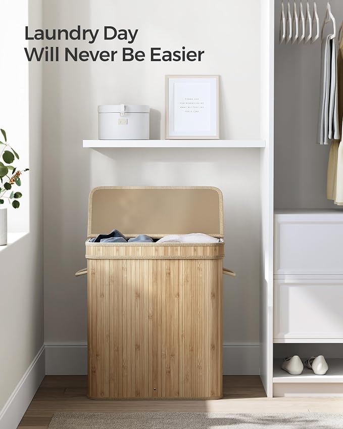 SONGMICS Bamboo Laundry Hamper with Lid, 26.4-Gallons, with Handles - Image 3