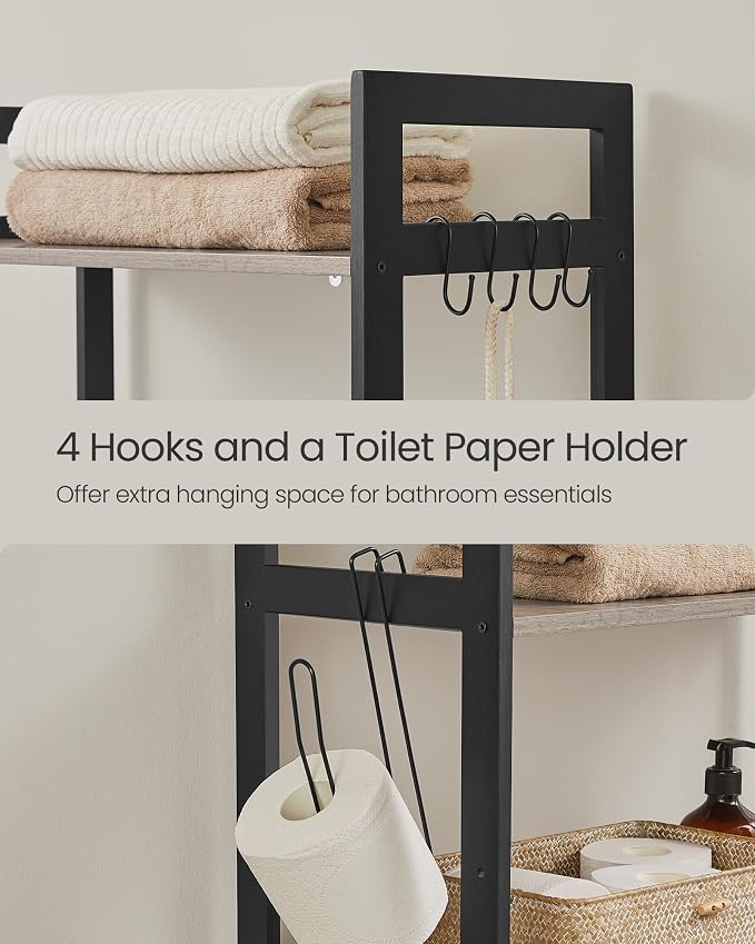 SONGMICS 3-Tier Bamboo Over The Toilet Storage, Adjustable Shelf, 66.9''H - Image 4