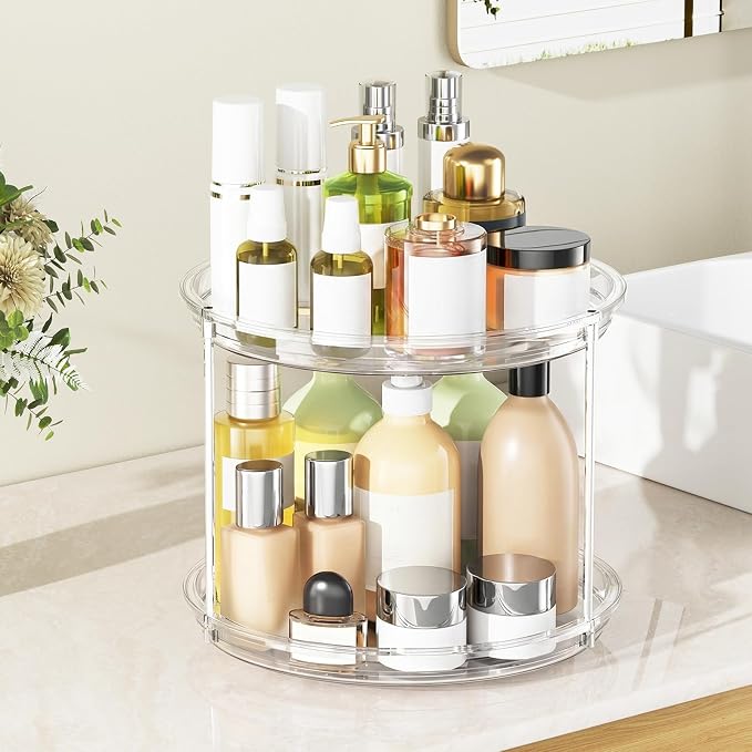 360° Rotating Makeup Organizer Skincare Organizer Countertop Clear - Image 4