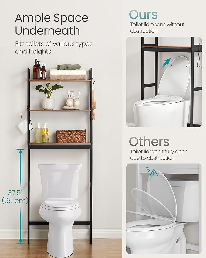 SONGMICS 3-Tier Bamboo Over The Toilet Storage, Adjustable Shelf, 66.9''H - Image 6