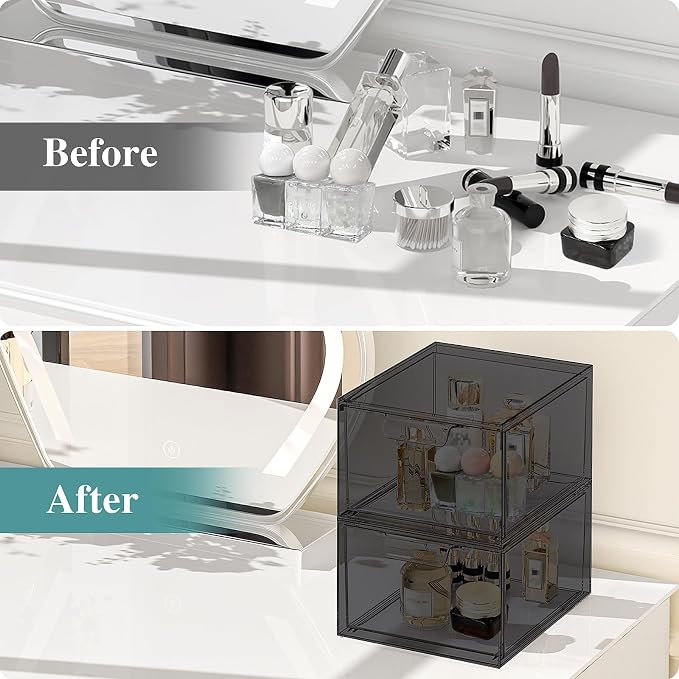 SpaceHacks 2 Pack Stackable Makeup Organizer and Storage, Acrylic Organizers，Clear Plastic Storage Drawer with Pull-Out Handles for Vanity, Undersink, Kitchen Cabinets, Pantry, Black - Image 6
